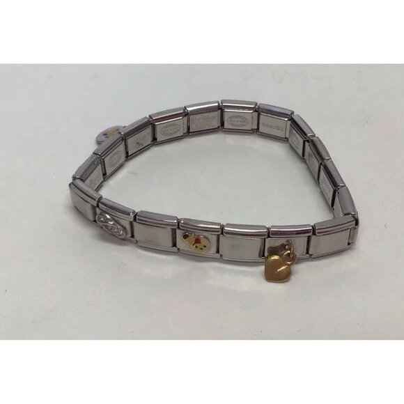 Zoppini Italy Stainless Steel Bracelet Gold Accents 9 Charms - Picture 2 of 9